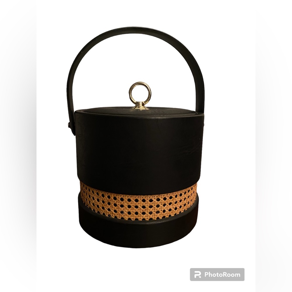 Vintage Sheres faux leather ice bucket. EUC. Some patina on the handle shown.